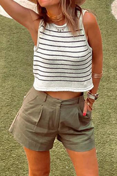 Striped Round Neck Knit Tank