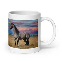 Mug with a horse in a field design on a white background