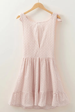 Embroidered Eyelets Ruffled Hem Sleeveless Mini Dress
