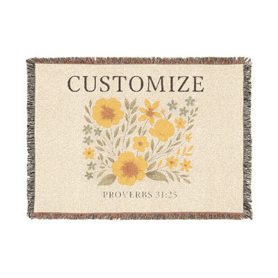 Customize Floral Bouquet Woven Blanket | Personalized Proverbs 31:25 Throw