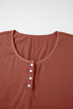 Short Sleeve U Neck Buttons Splicing Ruffle Blouse