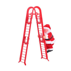 Red ladder with a Santa Claus figure on a white background
