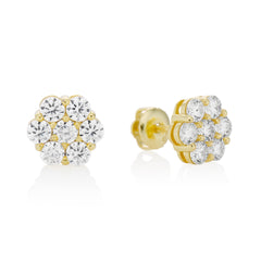 Gold and moissanite earrings on a white background