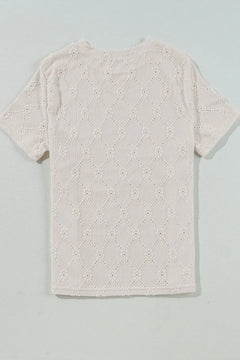 Eyelet Round Neck Short Sleeve Blouse