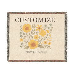 Customize Floral Bouquet Woven Blanket | Personalized Proverbs 31:25 Throw