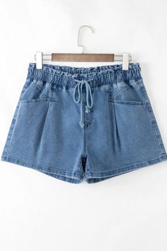 Drawstring High Waist Denim Shorts with Pockets