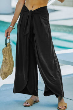 Knotted Waist Split Leg Relaxed Pants