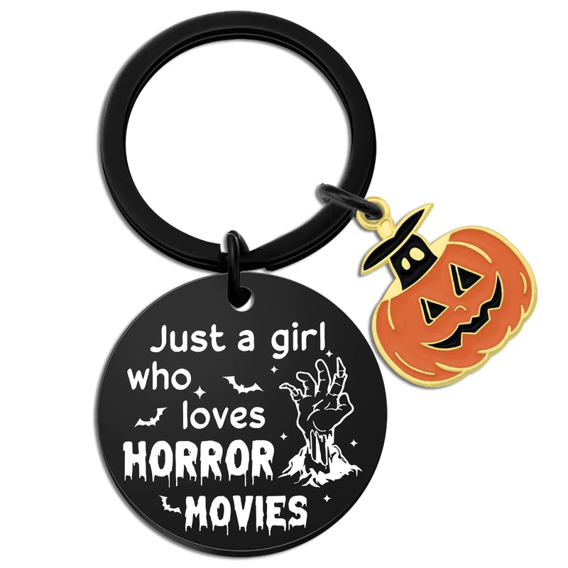 Halloween Pumpkin Keychain -I'm Just a girl who loves HORROR MOVIES