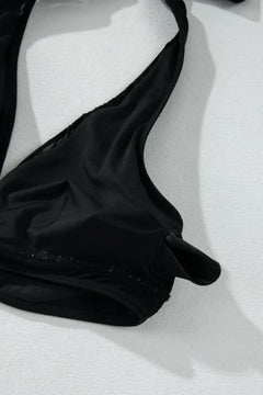 Sheer Mesh Edged Halter V Neck Push Up Bikini Set