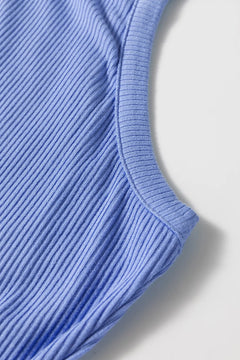 Ribbed Vest Patchwork Tiered Midi Dress with Pockets