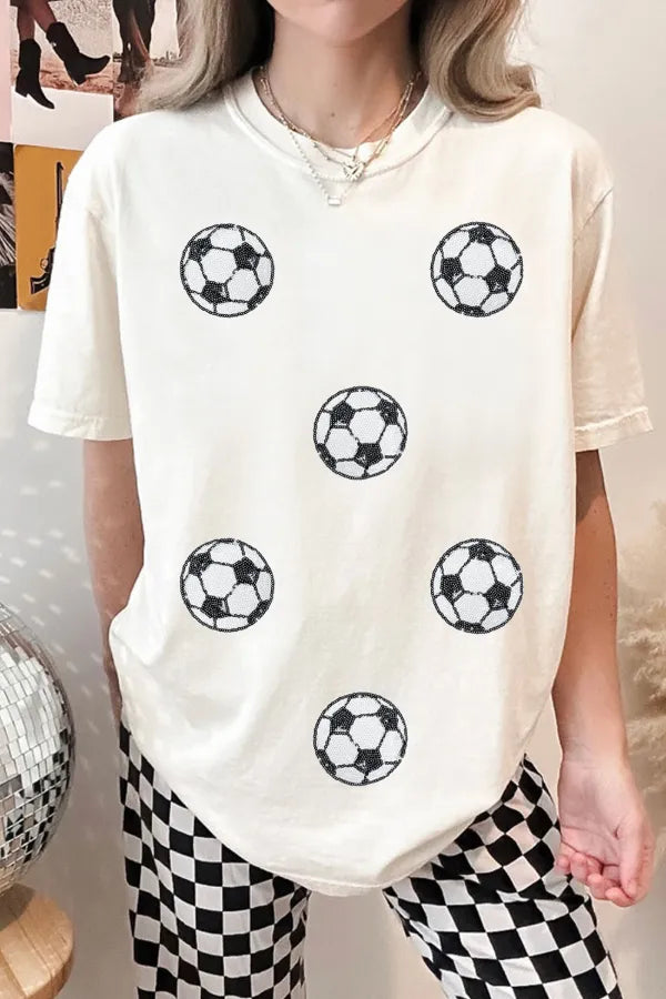 Round Neck Short Sleeve T Shirt with six Black and White Soccer Balls (or footballs, depending on where you are from)