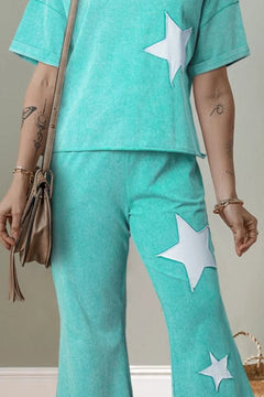 Star Round Neck Half Sleeve Top and Pants Set