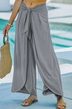 Knotted Waist Split Leg Relaxed Pants