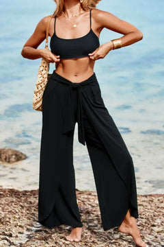Knotted Waist Split Leg Relaxed Pants