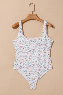 Floral Textured Square Neck Sleeveless Bodysuit