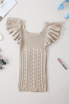 Openwork Ruffled Scoop Neck Knit Top