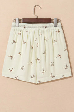 Bow Print Lace Drawstring Casual Shorts