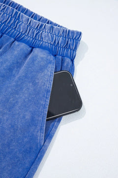 Acid Wash Star Patched Rolled Trim Top and Pants Set