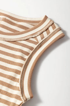 Stripe Exposed Seam Trim Round Neck Sleeveless Top