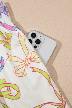 Cheerful Bow Print Elastic Pull On Casual Shorts