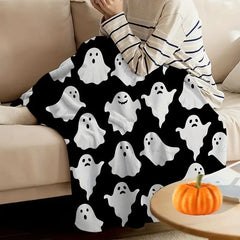 Ghost Figure Flannel Printed Blanket for Halloween Decor