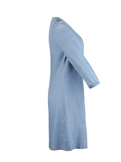 Light blue dress with a V-neckline on a white background