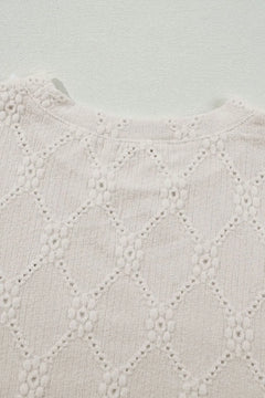Eyelet Round Neck Short Sleeve Blouse