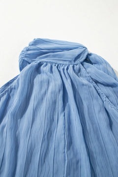 Textured Pleated Tied Mock Neck Flowy Tank Top