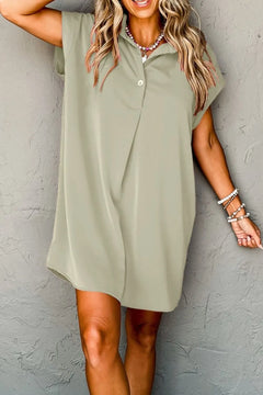 Collared Neck Short Sleeve Mini Dress
