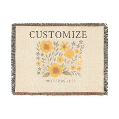 Customize Floral Bouquet Woven Blanket | Personalized Proverbs 31:25 Throw