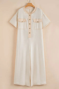 Pocket Front Short Sleeve Wide Leg Jumpsuit
