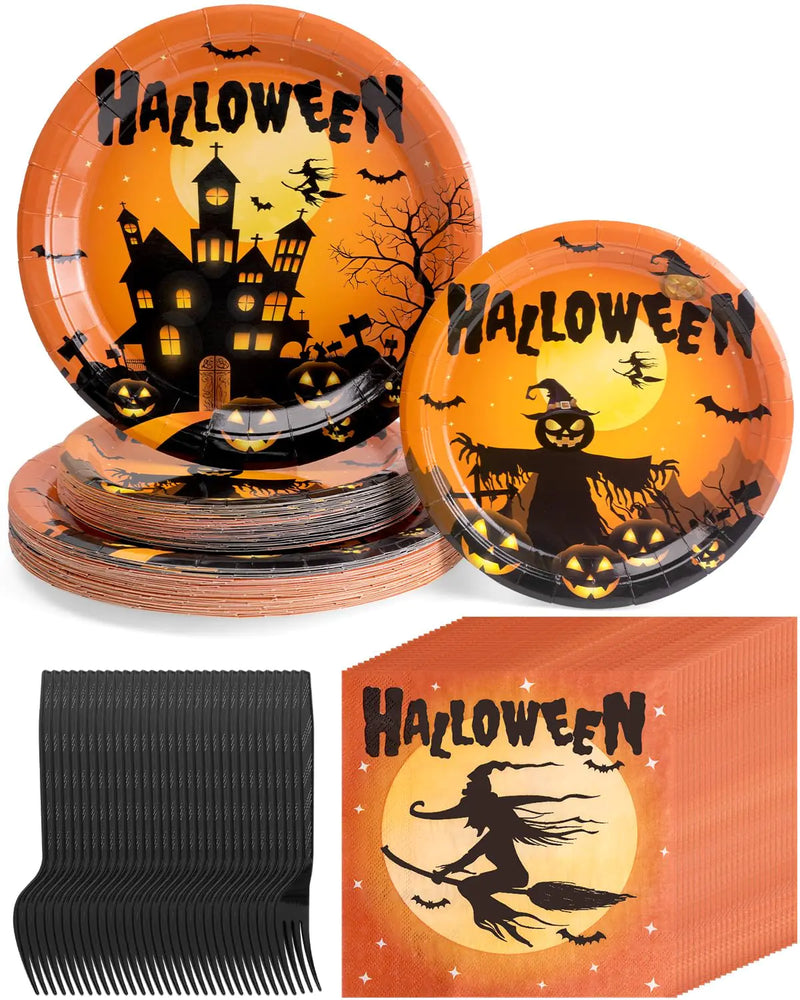 Halloween Party Supplies Serves 30 Plates & Napkins with Plastic Forks