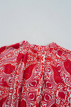 Paisley Print Side Slit Puff Sleeve High Waist Maxi Dress