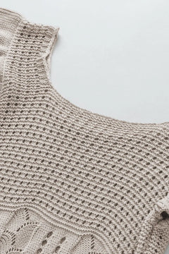 Openwork Ruffled Scoop Neck Knit Top