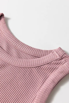 Ribbed Vest Patchwork Tiered Midi Dress with Pockets