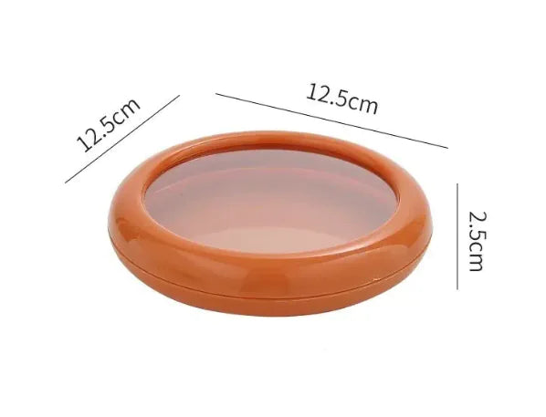 round container for food storage, small for slice of onion or other food.