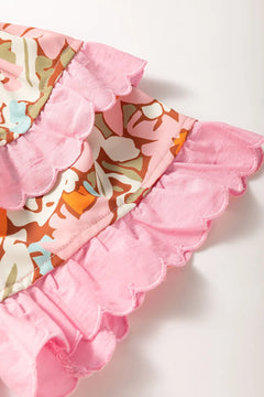 Multicolour Floral Tiered Ruffled Short Sleeve Blouse