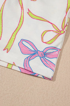 Cheerful Bow Print Elastic Pull On Casual Shorts