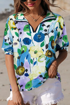 Floral Print Short Sleeve Blouse