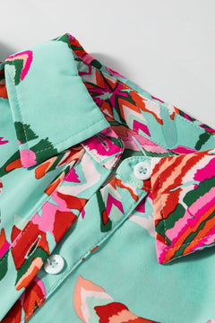 Abstract Print High Waist Buttoned Mini Dress