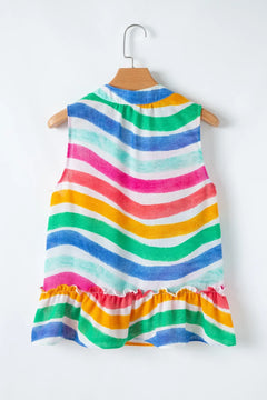 Rainbow Stripes Ruffled Hem Tank Top