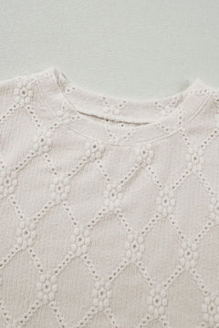 Eyelet Round Neck Short Sleeve Blouse
