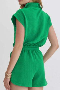 Drawstring Waist Half Zip Romper