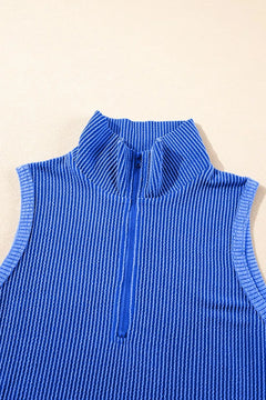 Corded Collared Half Zip Tank and Shorts Set
