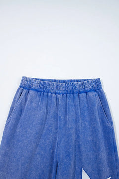 Acid Wash Star Patched Rolled Trim Top and Pants Set