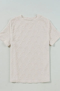 Eyelet Round Neck Short Sleeve Blouse
