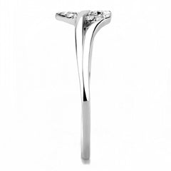 DA259 - High polished (no plating) Stainless Steel Ring with AAA Grade CZ  in Clear-3