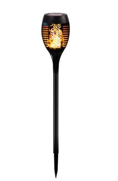 Solar lamp with flame design on a white background