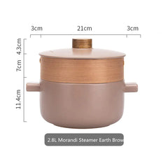 Measurement chart of a 2.8L Morandi Steamer in Earth Brown color