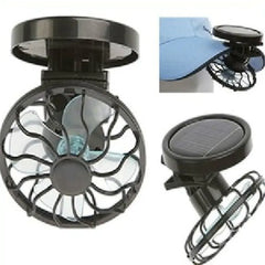 Black portable fan with transparent cage on a white background has clip to mount